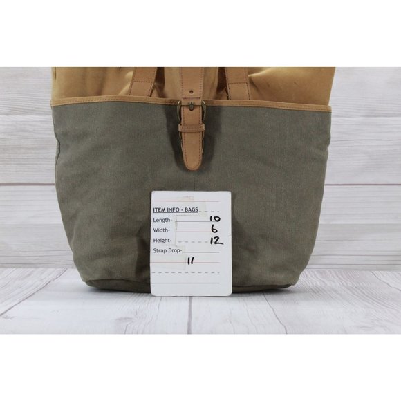 Vintage LL Bean Green Tan Cotton Colorblock Buckle Shoulder Tote Bag - Picture 10 of 10
